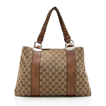 Gucci GG Canvas Bamboo Bar Medium Tote - FINAL SALE (SHF-17966)