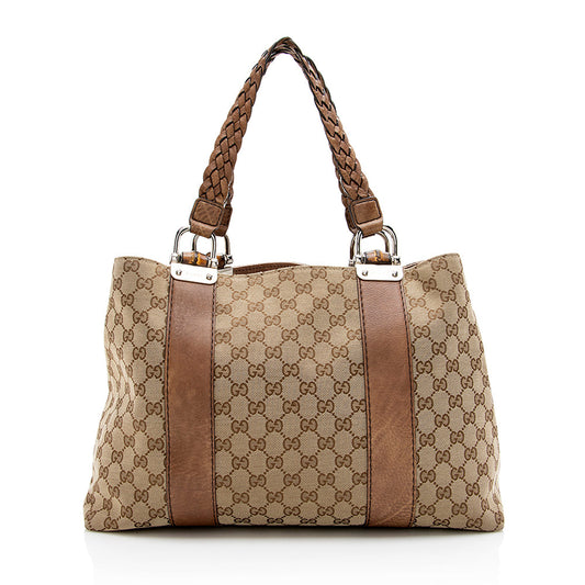 Gucci GG Canvas Bamboo Bar Medium Tote - FINAL SALE (SHF-17966)