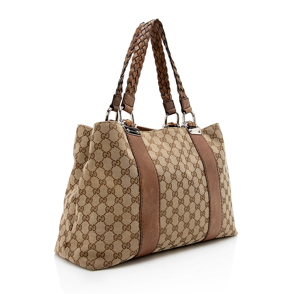 Gucci GG Canvas Bamboo Bar Medium Tote - FINAL SALE (SHF-17966)