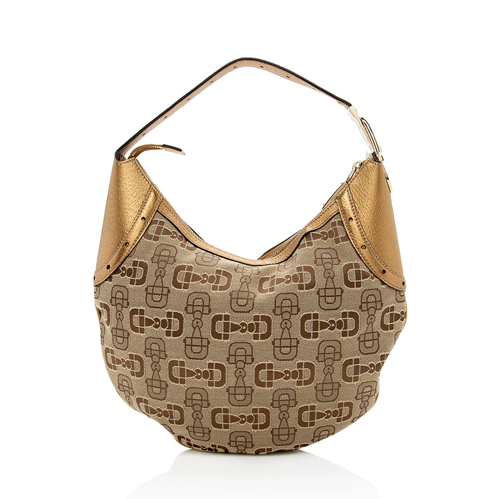 Gucci GG Canvas Horsebit Glam Hobo - FINAL SALE (SHF-14864)