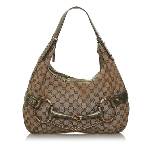 Gucci GG Canvas Horsebit Shoulder Bag (SHG-33631)