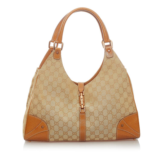 Gucci GG Canvas Nailhead Jackie Shoulder Bag (SHG-33236)