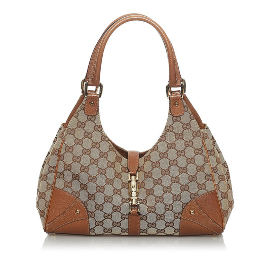 Gucci GG Canvas Nailhead Jackie Shoulder Bag (SHG-33693)