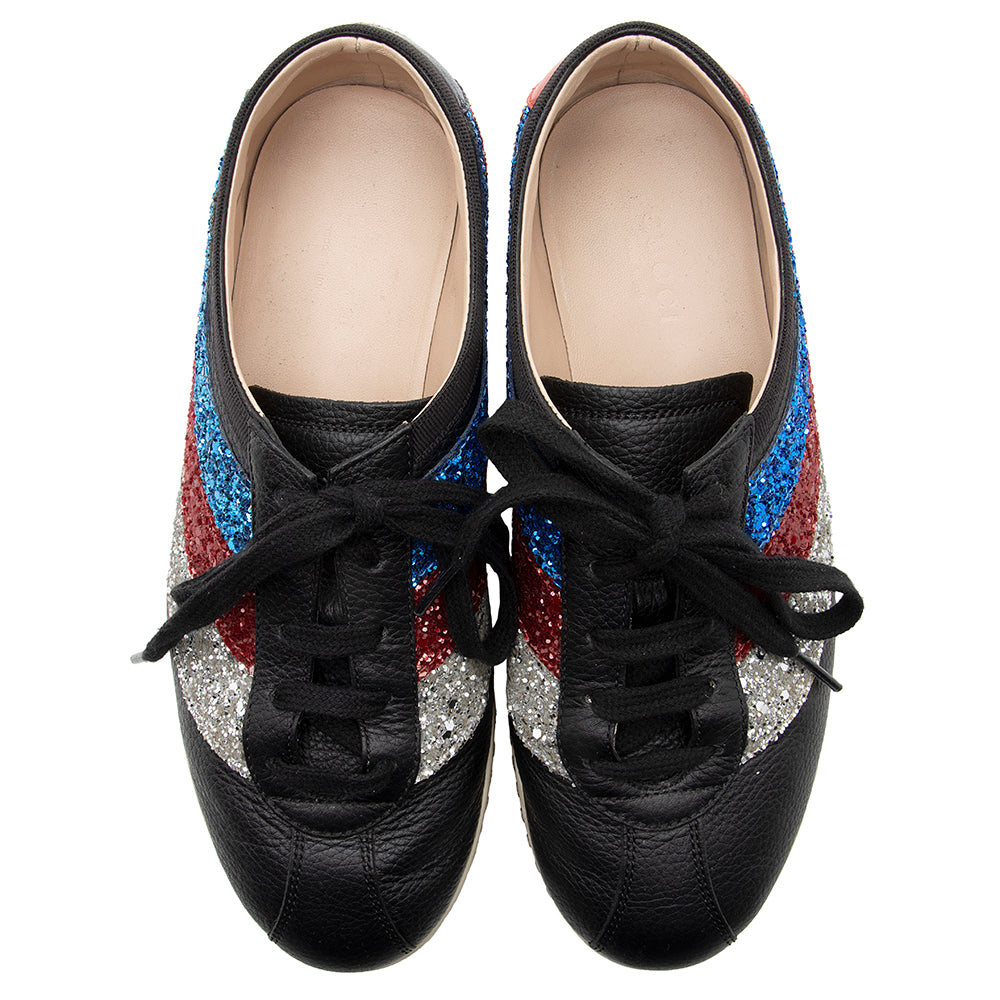 Gucci Glitter Calfskin Sylvie Web Falacer Sneakers - Size 6.5 / 36.5 (SHF-18758)