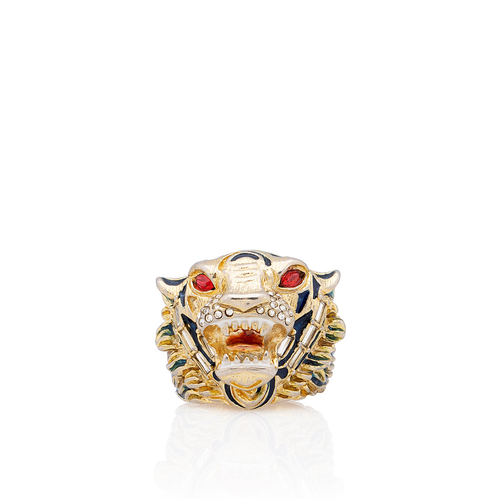 Gucci Gold Crystal Embellished Tiger Head Ring (SHF-18547)