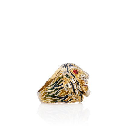 Gucci Gold Crystal Embellished Tiger Head Ring (SHF-18547)