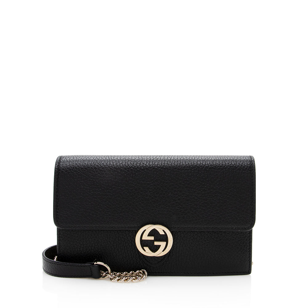 Gucci Grained Calfskin Interlocking G Chain Wallet (SHF-18720)