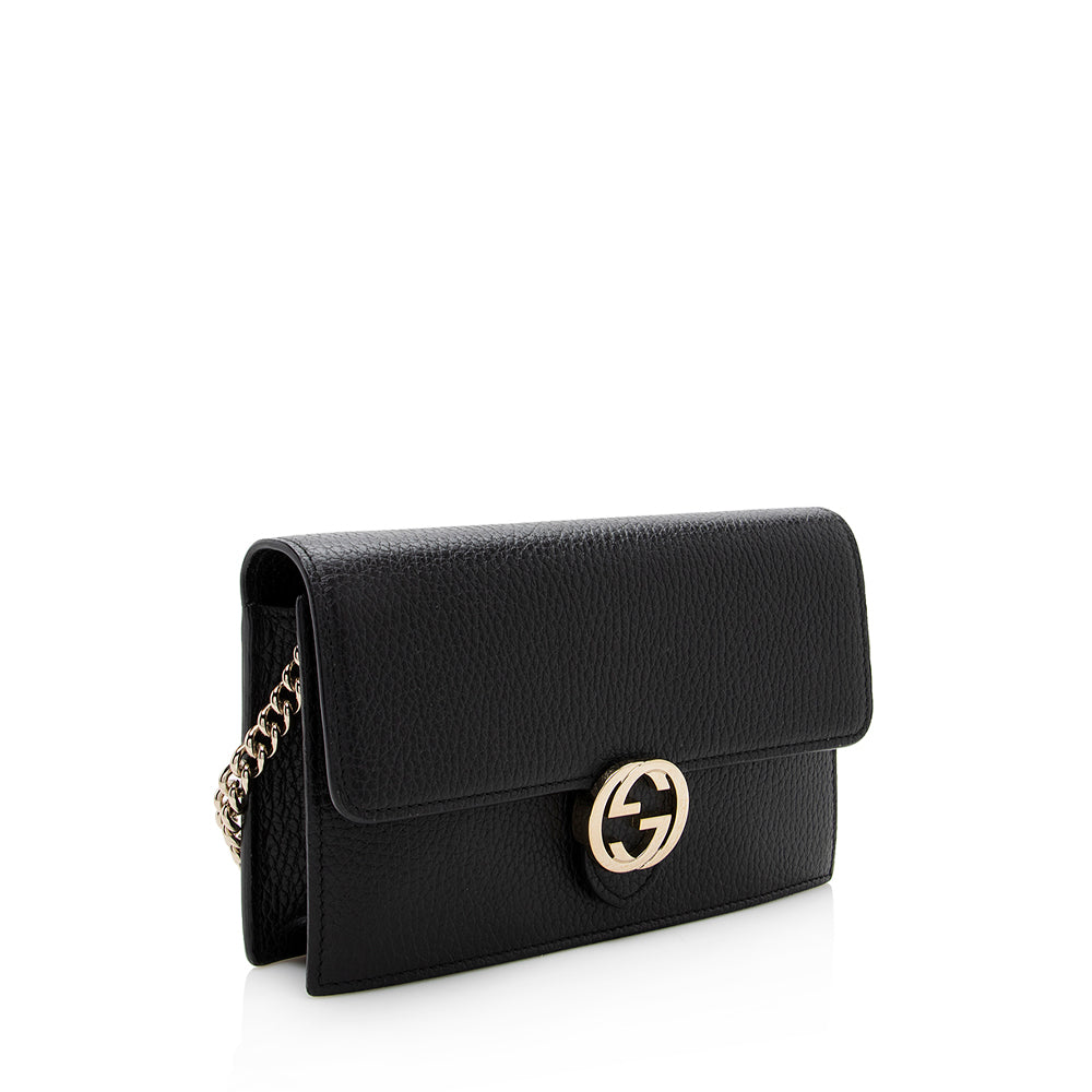 Gucci Grained Calfskin Interlocking G Chain Wallet (SHF-18720)