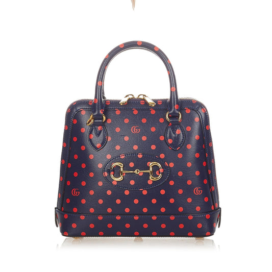 Gucci Horsebit 1955 Polka Dot Leather Handbag (SHG-26094)