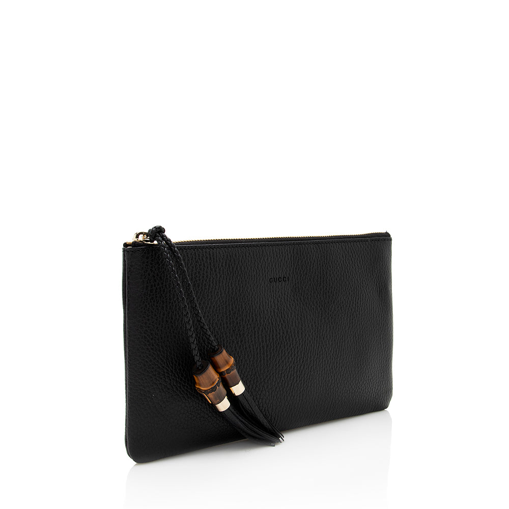 Gucci Leather Bamboo Tassel Zip Clutch (SHF-18469)