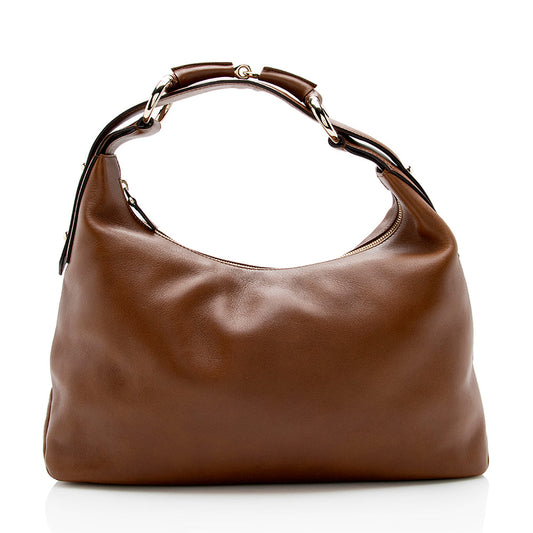 Gucci Leather Horsebit Medium Hobo (SHF-15327)