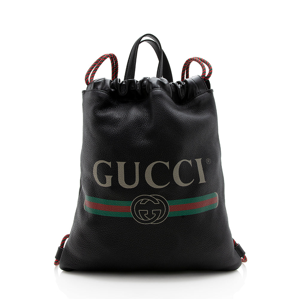 Gucci Leather Logo Drawstring Backpack (SHF-12981)