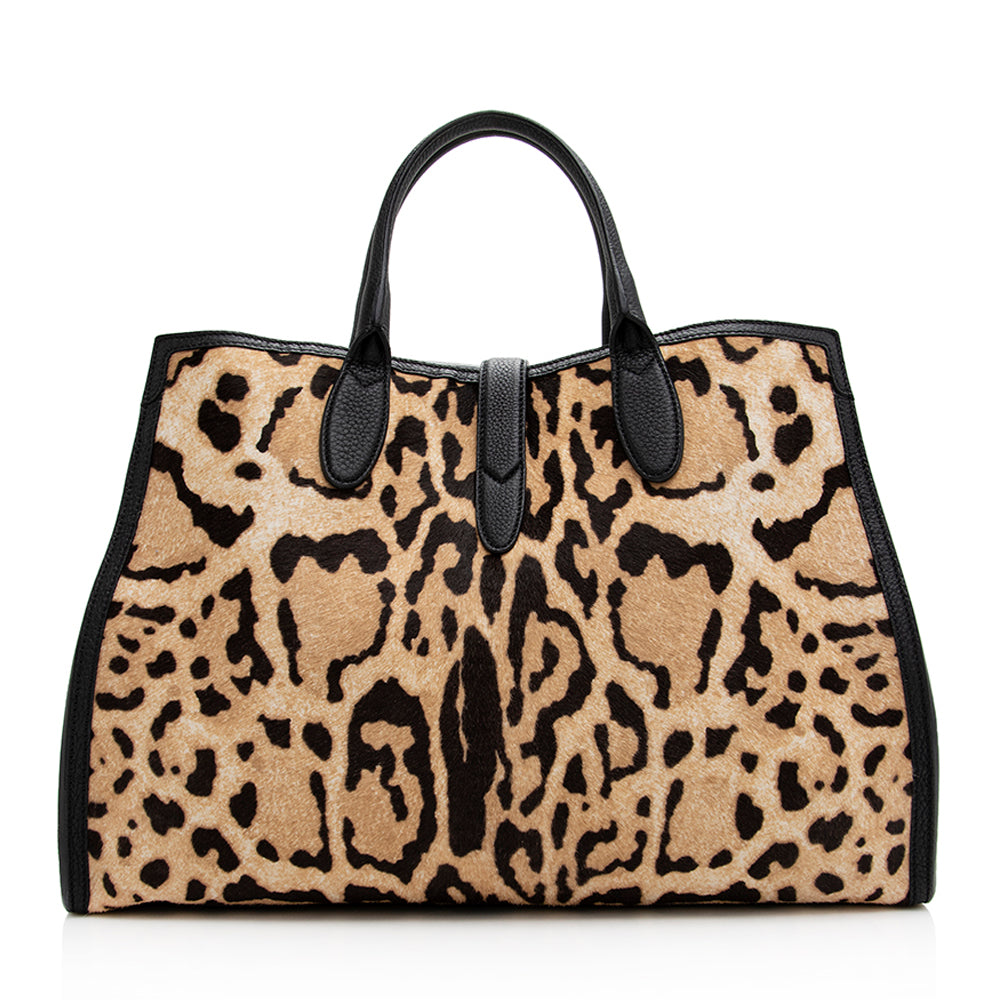 Gucci Leopard Calf Hair Jackie Medium Tote (SHF-20893)