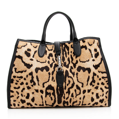 Gucci Leopard Calf Hair Jackie Medium Tote (SHF-20893)