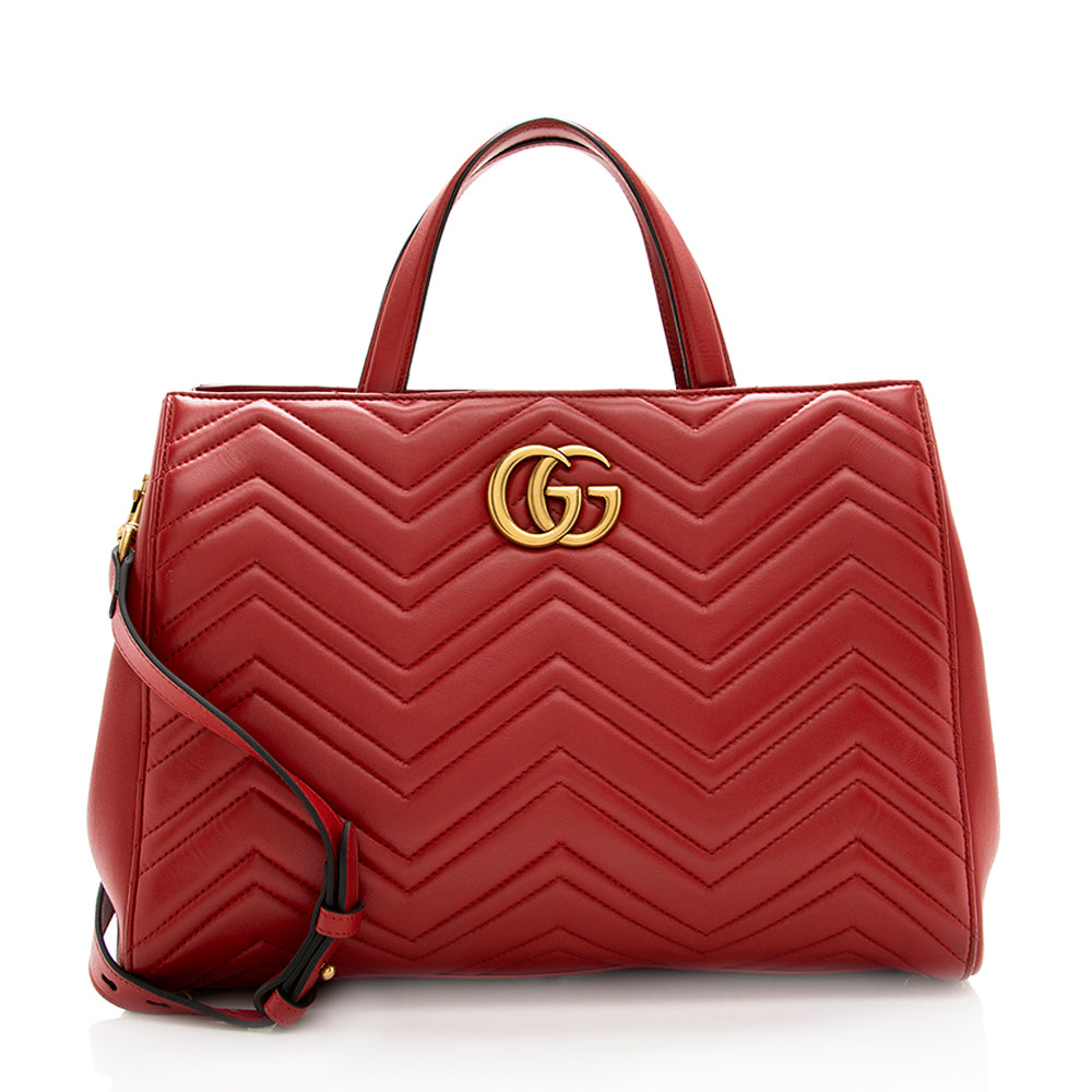 Gucci Matelasse Leather GG Marmont Top Handle Medium Satchel (SHF-18738)