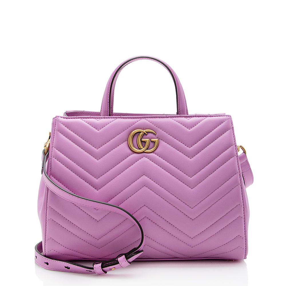 Gucci Matelasse Leather GG Marmont Top Handle Small Satchel (SHF-13171)