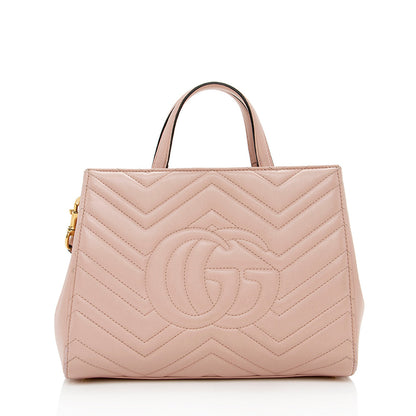 Gucci Matelasse Leather GG Marmont Top Handle Small Satchel (SHF-16120)