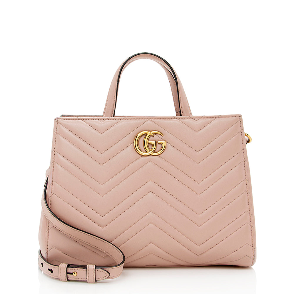 Gucci Matelasse Leather GG Marmont Top Handle Small Satchel (SHF-16120)