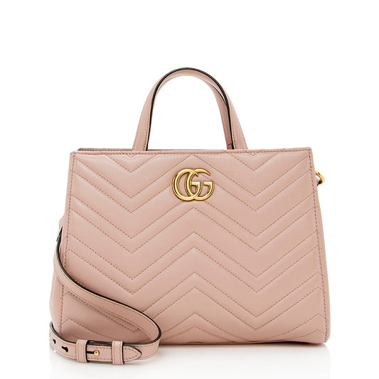 Gucci Matelasse Leather GG Marmont Top Handle Small Satchel (SHF-16120)