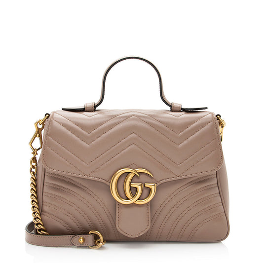 Gucci Matelasse Leather GG Marmont Top Handle Small Shoulder Bag (SHF-20966)