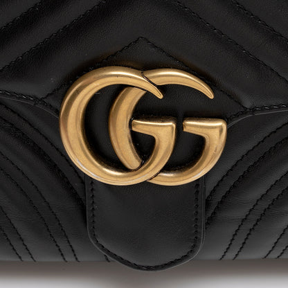 Gucci Matelasse Leather GG Marmont Top Handle Zip Around Small Shoulder Bag (SHF-21365)