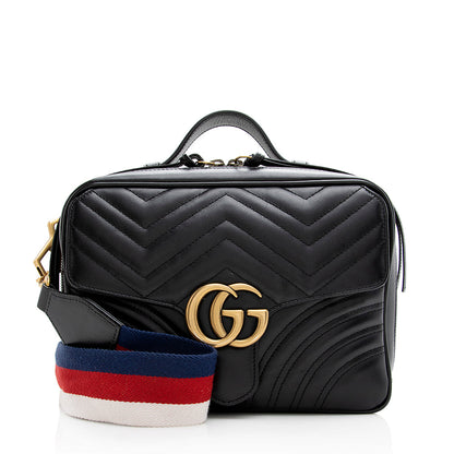 Gucci Matelasse Leather GG Marmont Top Handle Zip Around Small Shoulder Bag (SHF-21365)