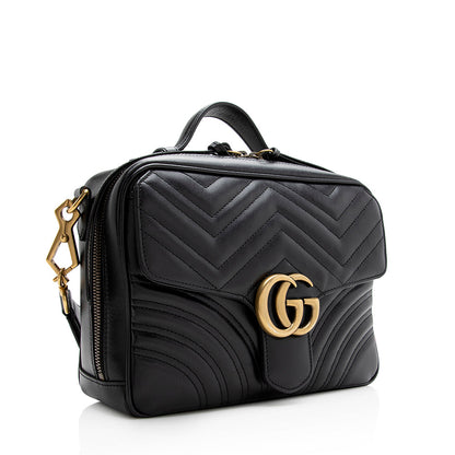 Gucci Matelasse Leather GG Marmont Top Handle Zip Around Small Shoulder Bag (SHF-21365)