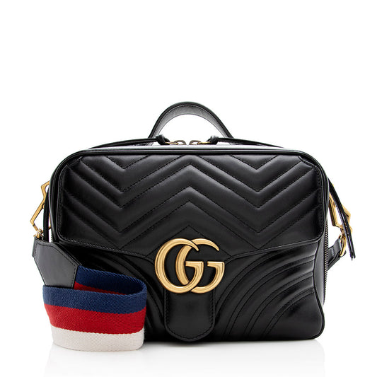 Gucci Matelasse Leather GG Marmont Top Handle Zip Around Small Shoulder Bag (SHF-21375)