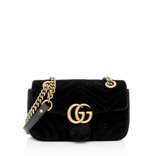 Gucci Matelasse Velvet GG Marmont Mini Shoulder Bag (SHF-15721)