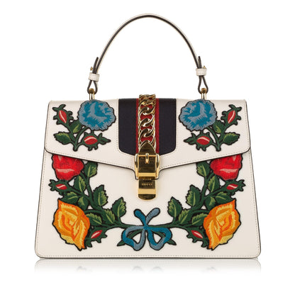 Gucci Medium Embroidered Leather Sylvie Satchel (SHG-33172)