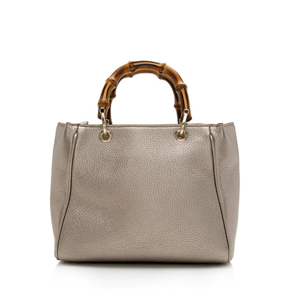 Gucci Metallic Leather Bamboo Mini Shopper Tote (SHF-16304)