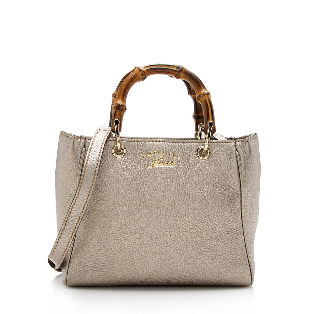 Gucci Metallic Leather Bamboo Mini Shopper Tote (SHF-16304)