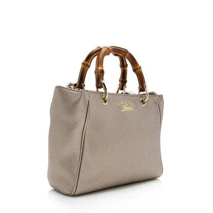 Gucci Metallic Leather Bamboo Mini Shopper Tote (SHF-16304)