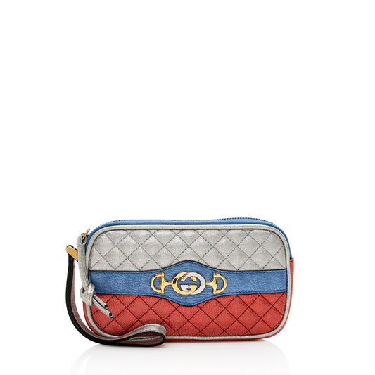 Gucci Metallic Leather Trapuntata GG Wristlet (SHF-15998)