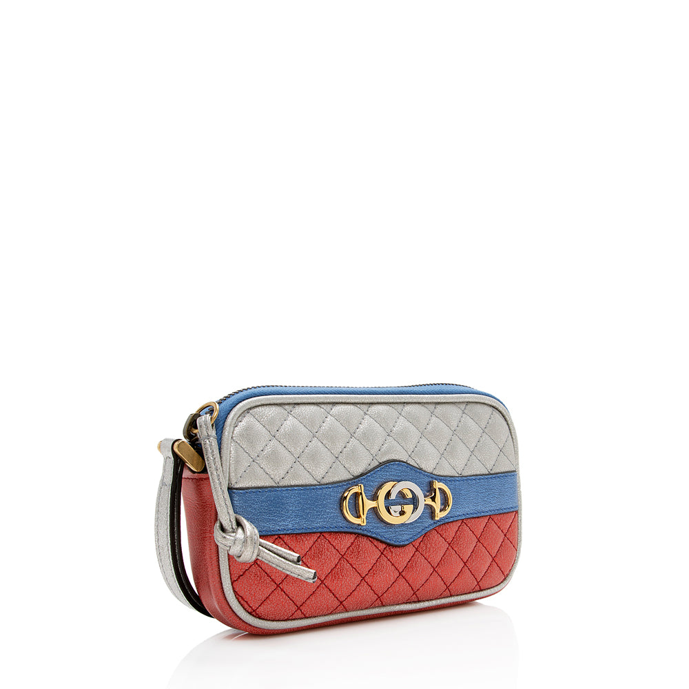 Gucci Metallic Leather Trapuntata GG Wristlet (SHF-15998)