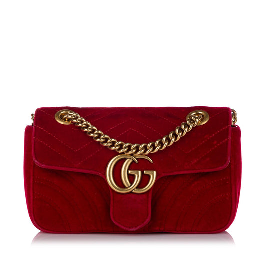 Gucci Mini GG Marmont Matelasse Velvet Crossbody Bag (SHG-27046)