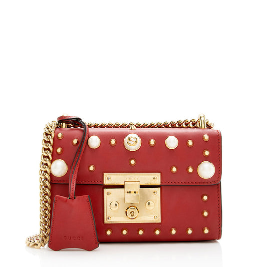 Gucci Pearl Embellished Leather Padlock Small Shoulder Bag - FINAL SALE (SHF-18829)