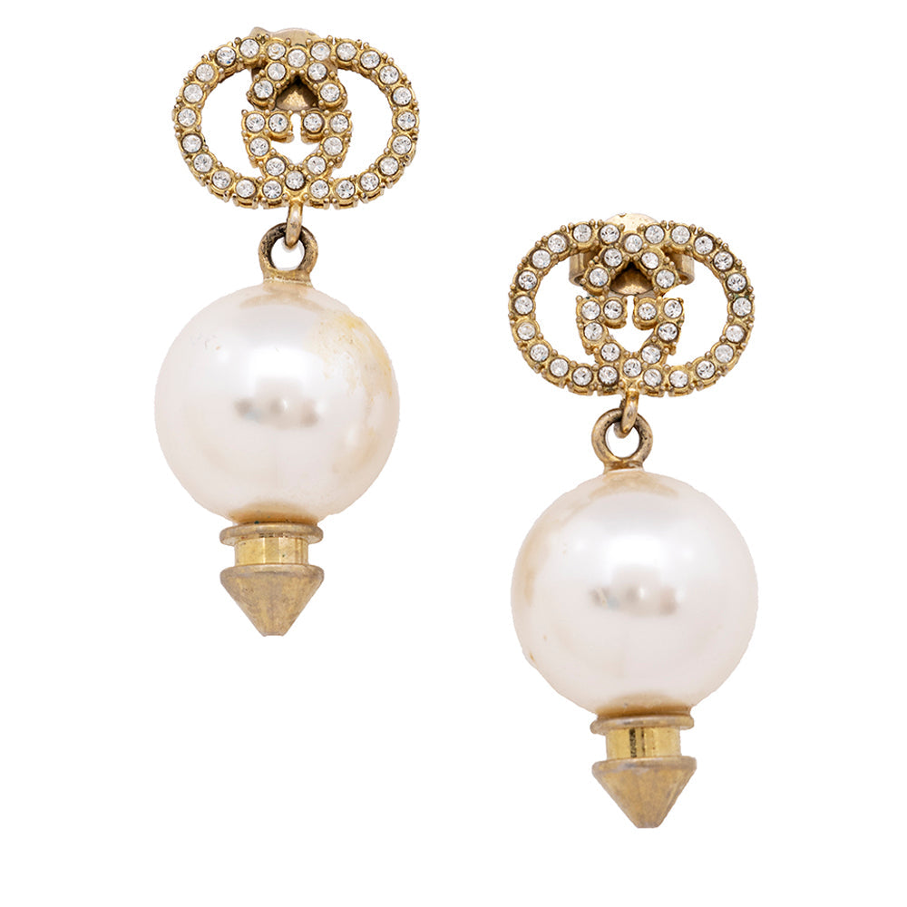 Gucci Pearl Interlocking GG Drop Earrings (SHF-18851)