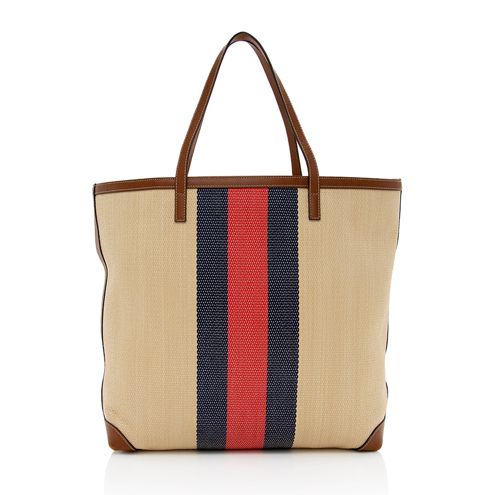 Gucci Straw Web Tote (SHF-15973)