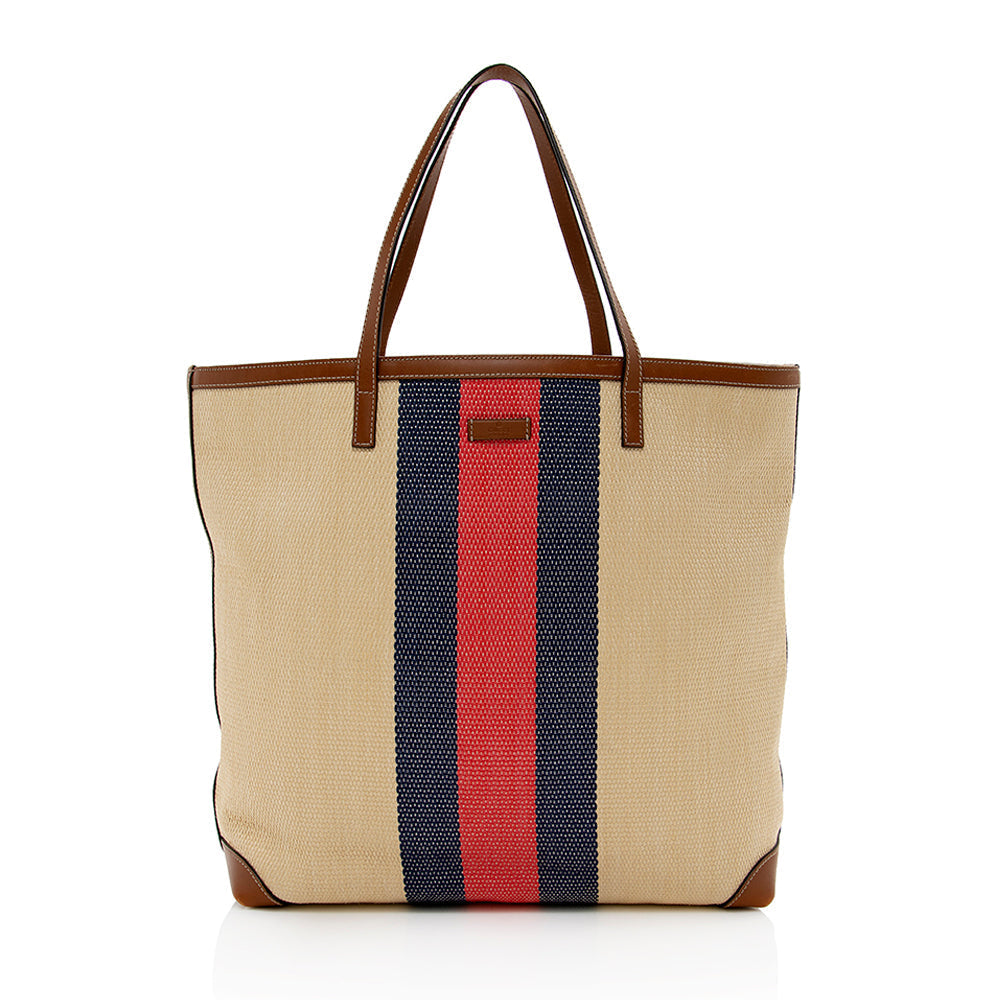 Gucci Straw Web Tote (SHF-15973)