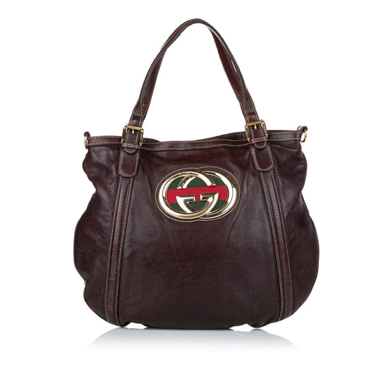 Gucci Web Britt Leather Satchel (SHG-28729)