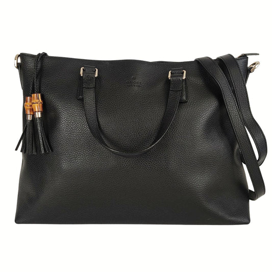 GUCCI Bamboo Shopper maxi shoulder bag in black leather