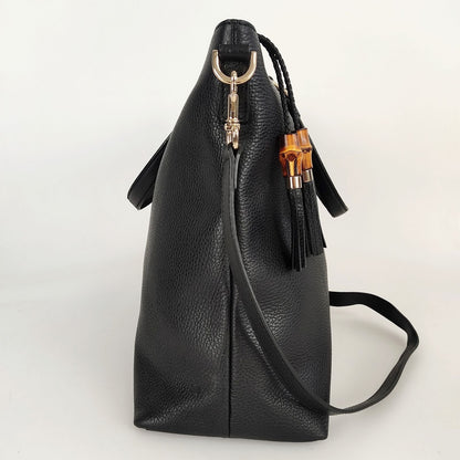 GUCCI Bamboo Shopper maxi shoulder bag in black leather