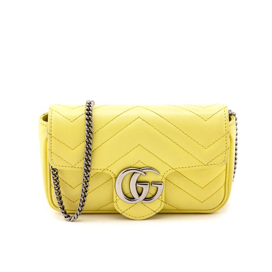 Gucci Banana Calfskin Matelasse Super Mini GG Marmont Bag