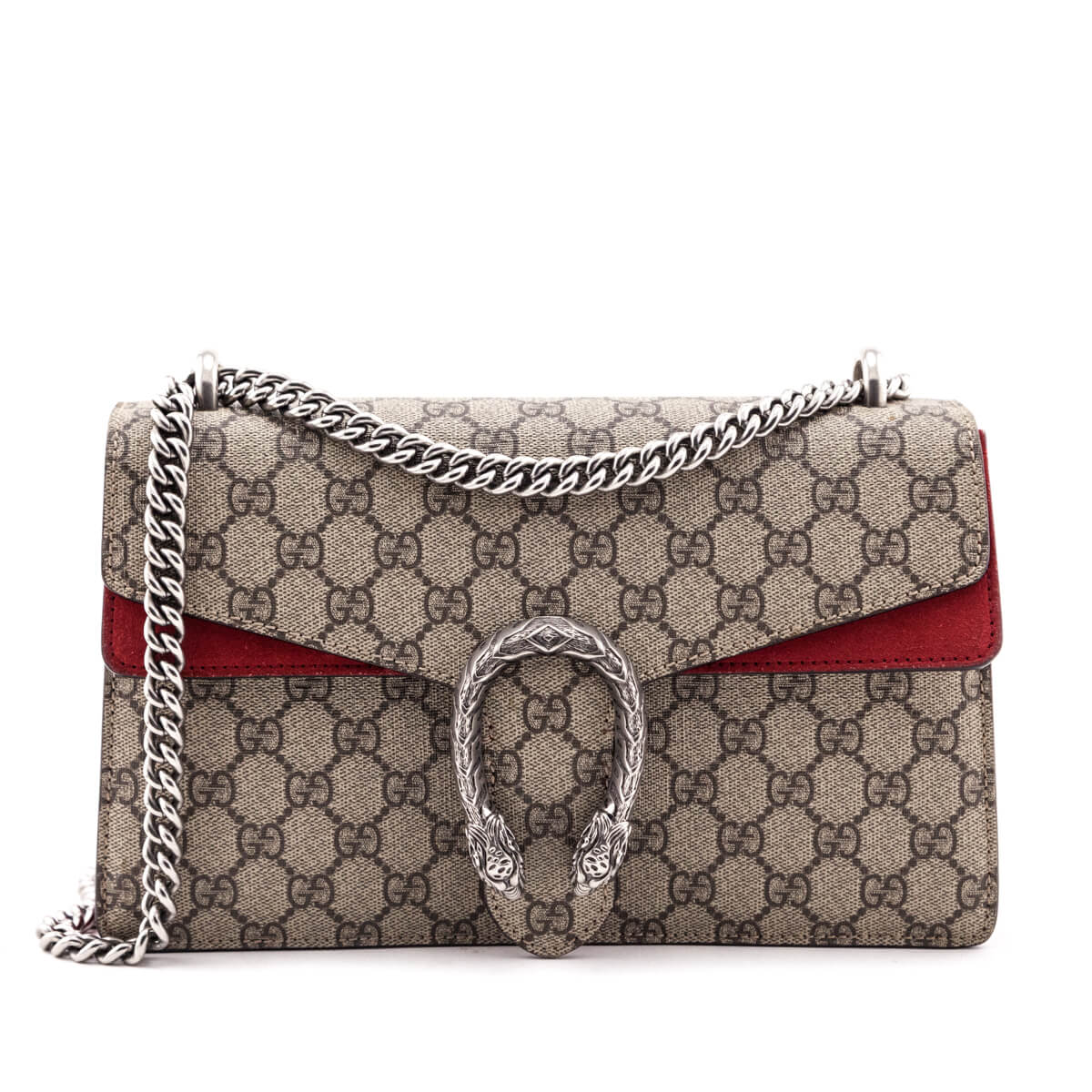 Gucci Beige GG Supreme Red Suede Small Dionysus Bag