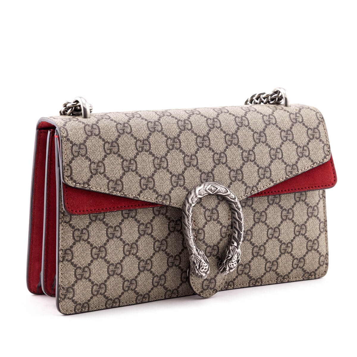 Gucci Beige GG Supreme Red Suede Small Dionysus Bag