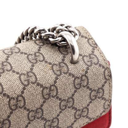 Gucci Beige GG Supreme Red Suede Small Dionysus Bag