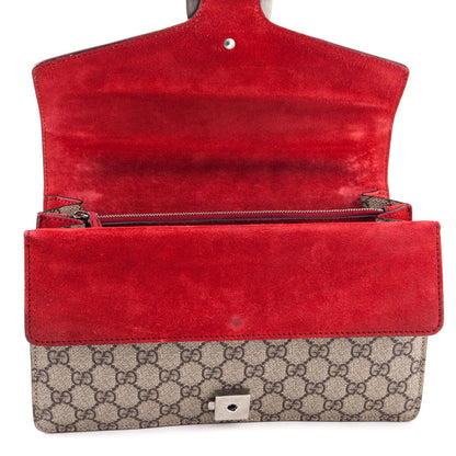 Gucci Beige GG Supreme Red Suede Small Dionysus Bag