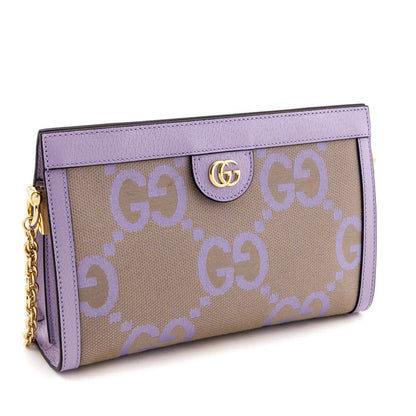 Gucci Beige Lapis Monogram Jumbo GG Textured Dollar Calfskin Small Ophidia Chain Shoulder Bag