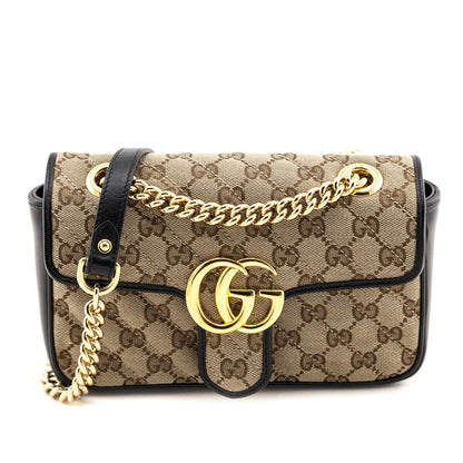 Gucci Beige Monogram Matelasse Diagonal Mini GG Marmont Shoulder Bag